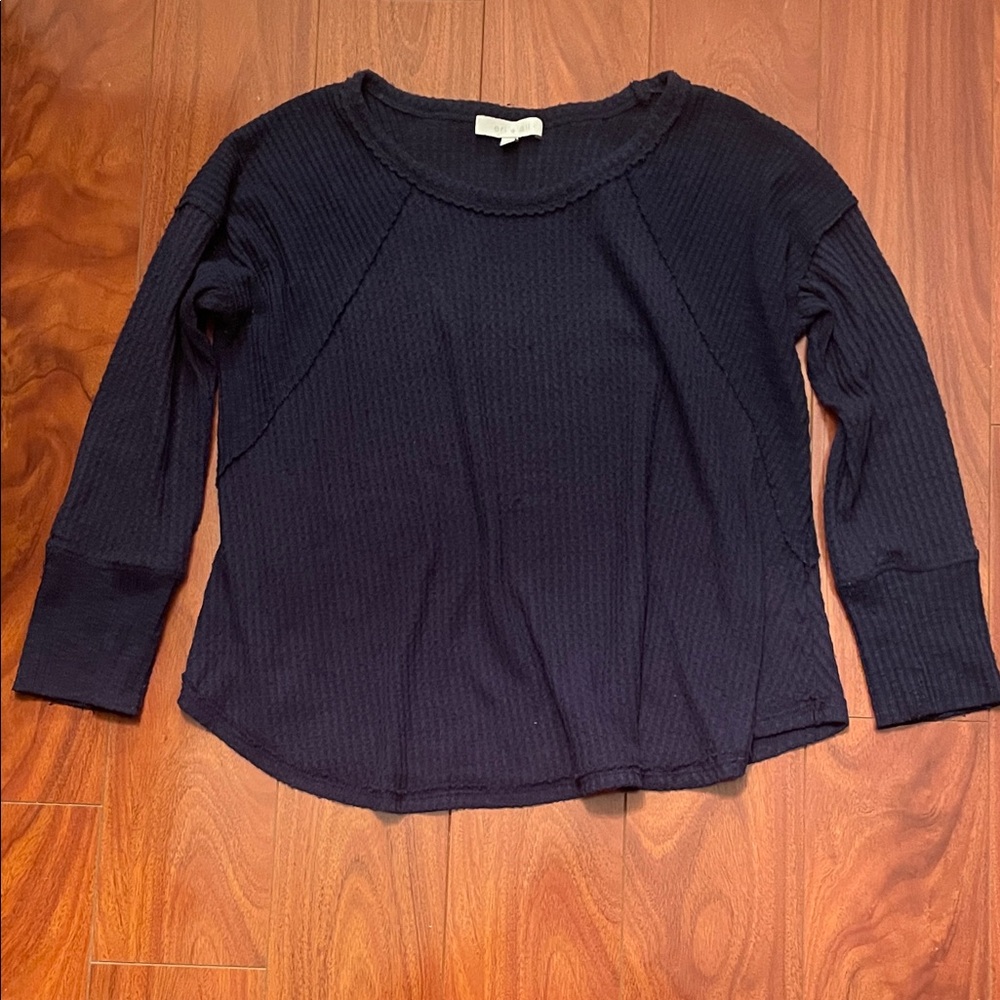 Navy Ribbed Long Sleeve Top